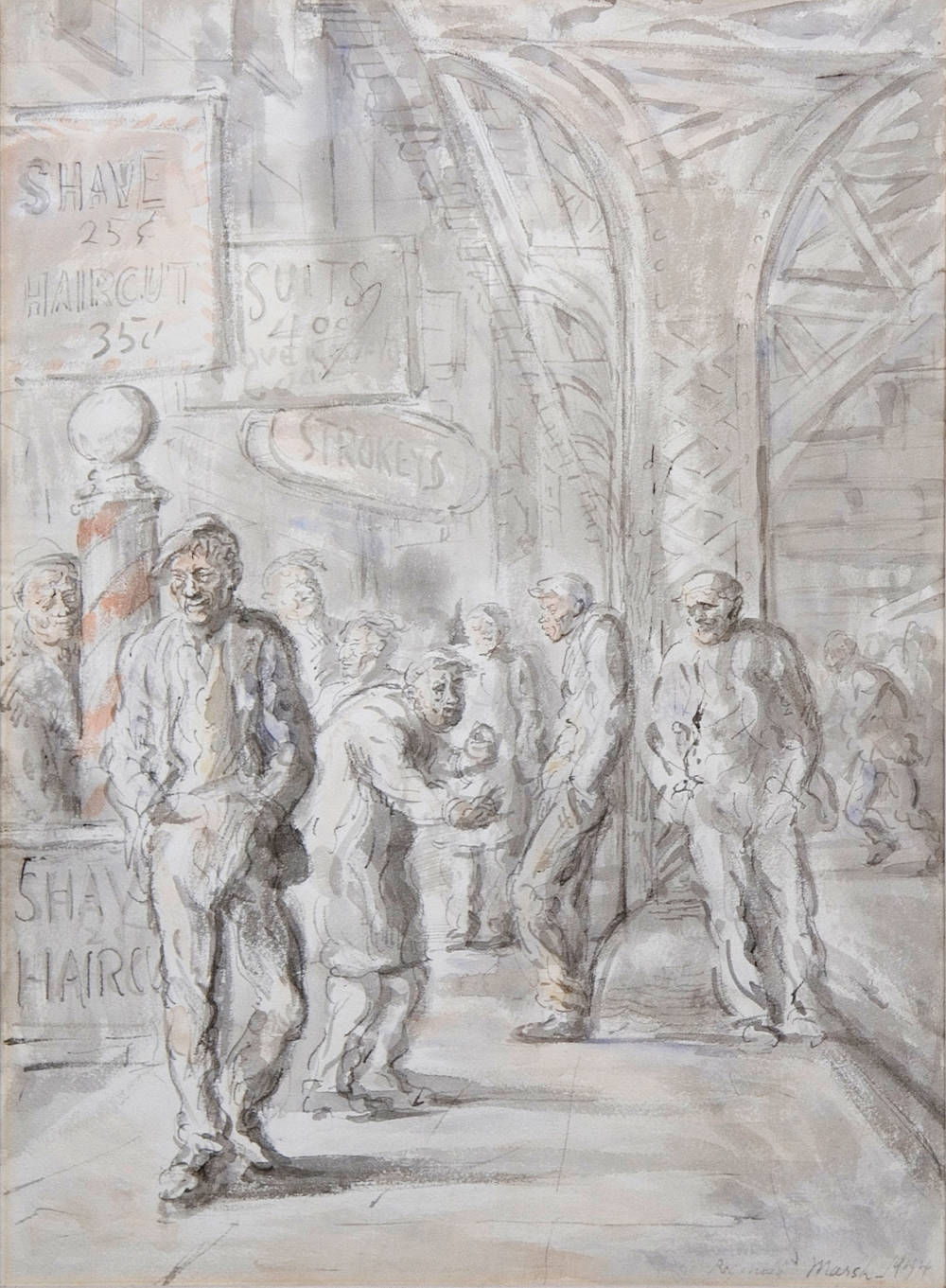 Francis Luis Mora & Reginald Marsh, Bowery Scene, 1944