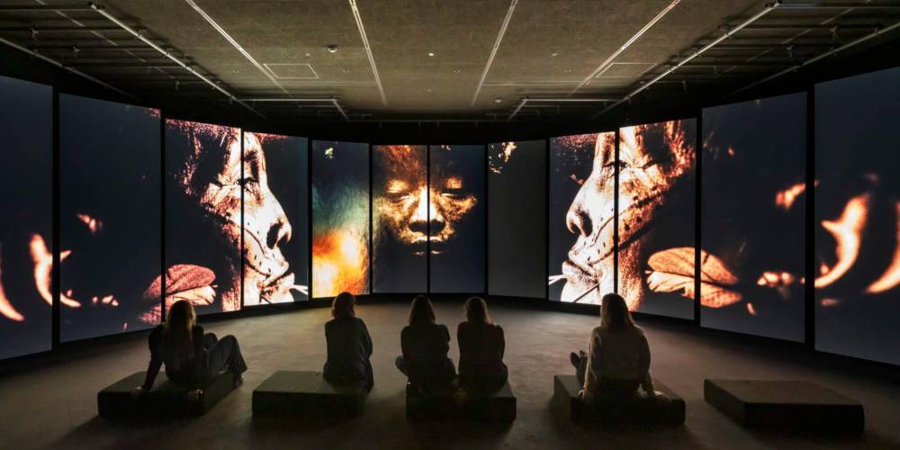 Installation image for Claudia Andujar, The Yanomami Struggle, at Fondation Cartier