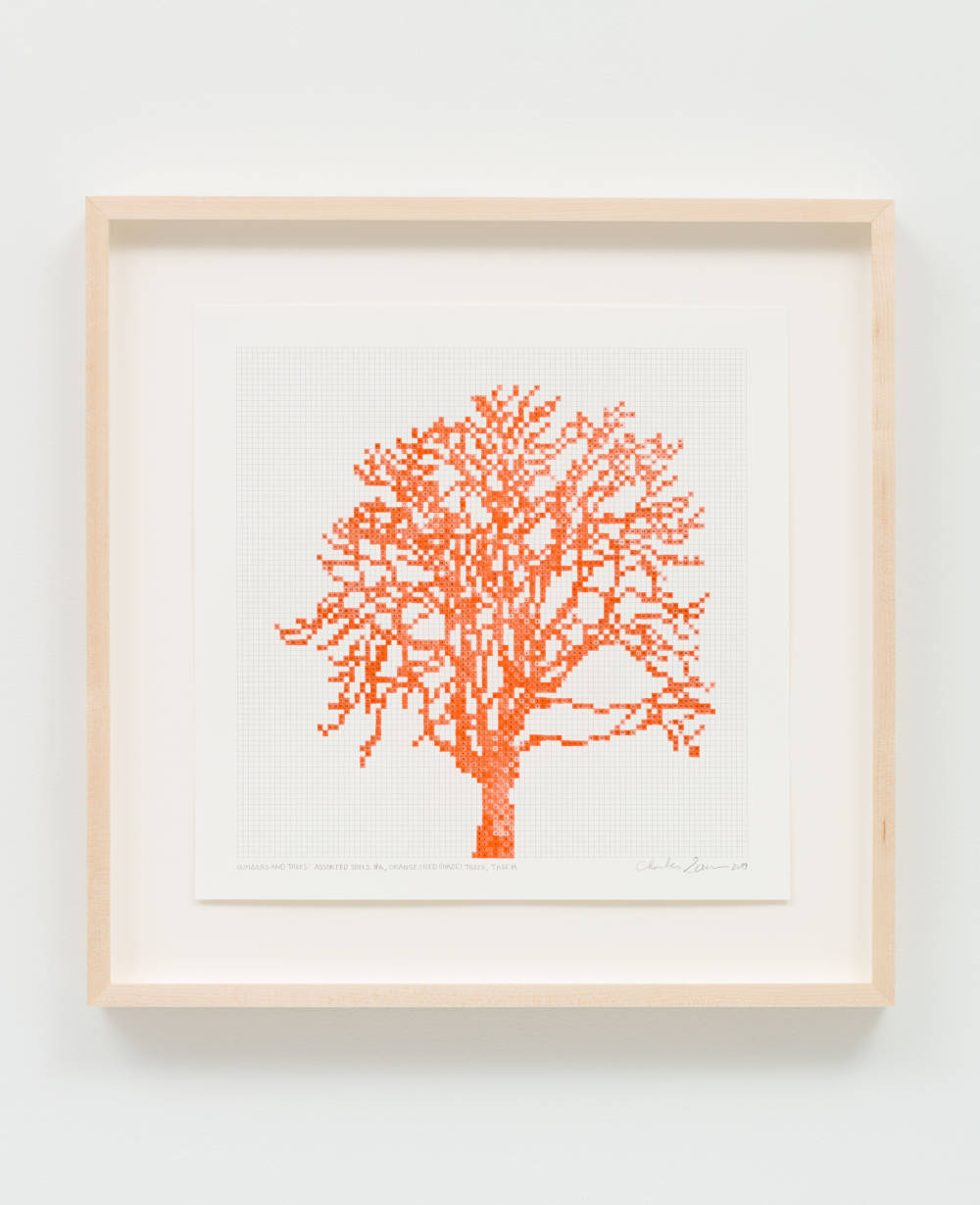 Charles Gaines, Numbers and Trees: Assorted Trees #6, Orange (Red Shade) Trees, Tree K, 2019