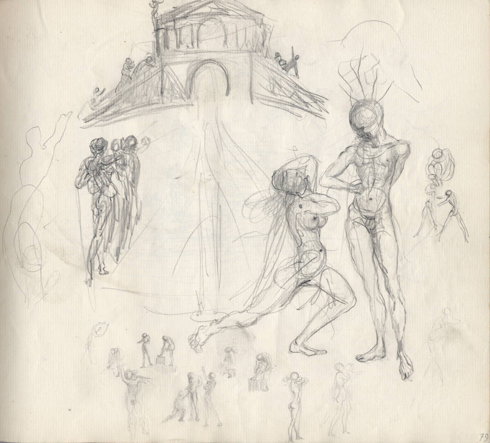 Salvador Dalí, Personnages au dessous d'un temple, c.1938