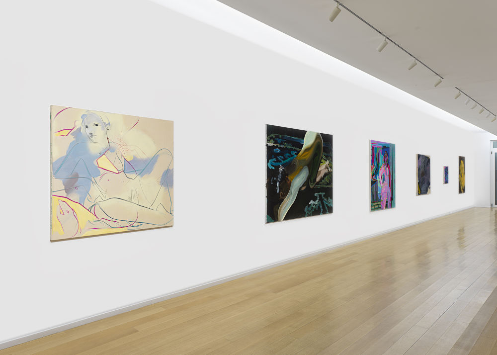 Installation image for Mira Dancy, France-Lise McGurn & Clare Woods, at Simon Lee Gallery