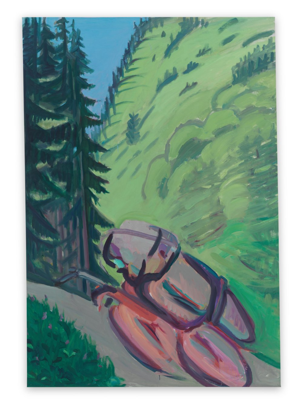 Maria Lassnig, Motorrad im Wald / Motorradfahrer (Motorcycle in the Forest / Motorcyclist), 1987