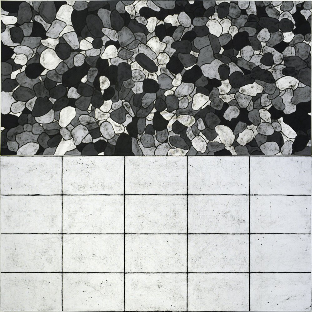 Matt Mullican, all I see are light patterns in 5 black and white, 2018