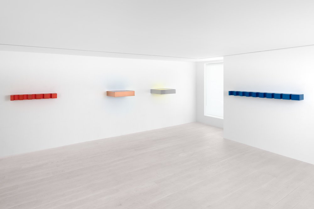 Installation image for Uncanny Materiality: Donald Judd’s Specific Objects, at Mignoni