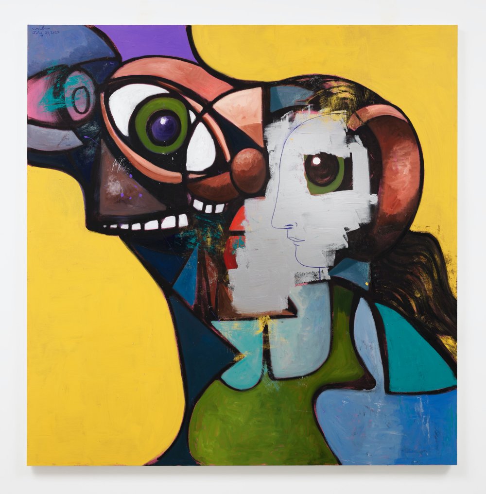 George Condo, Father and Daughter with Face Mask, 2020