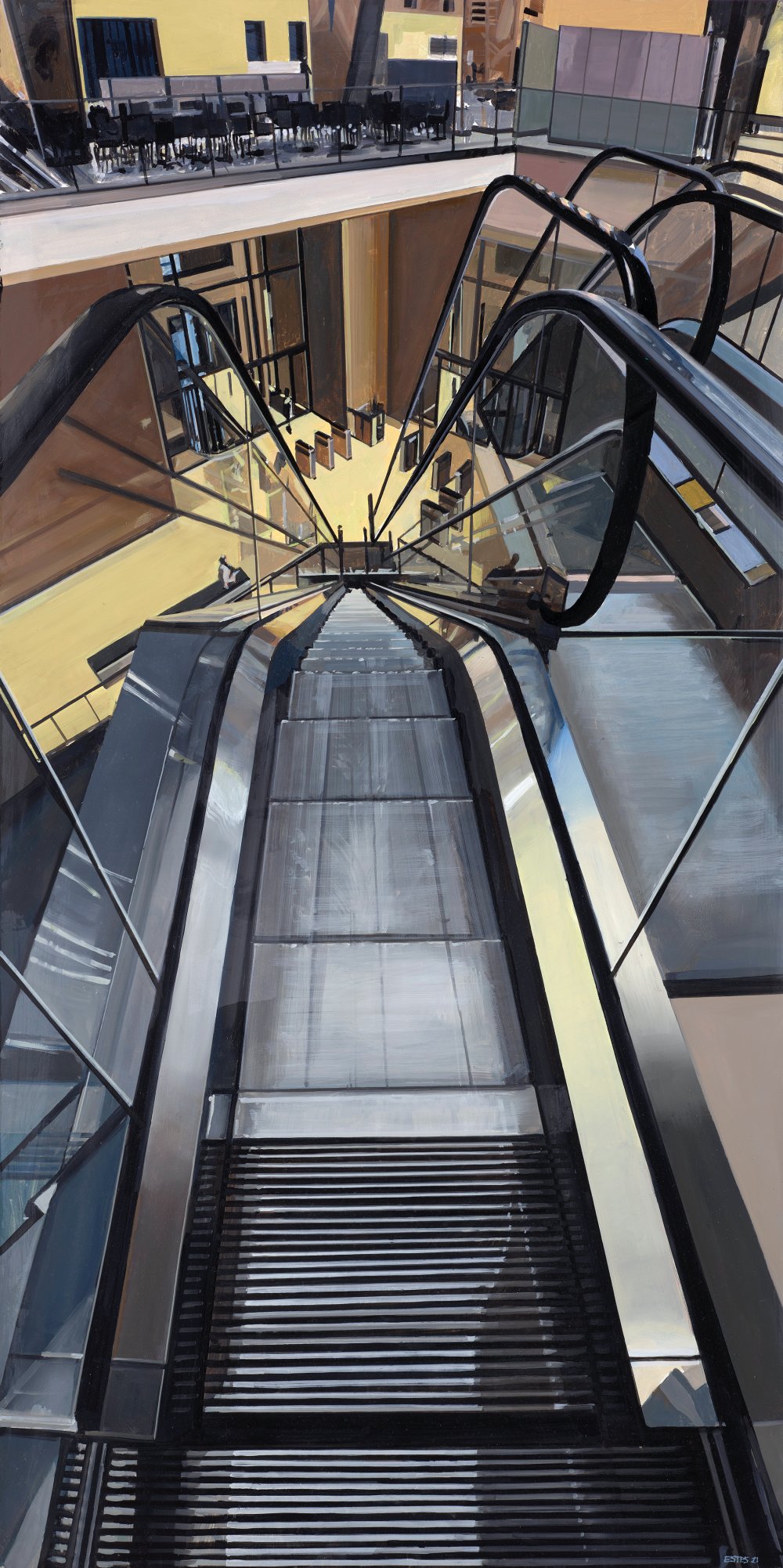 Richard Estes, Escalator in Hearst Tower, 2021