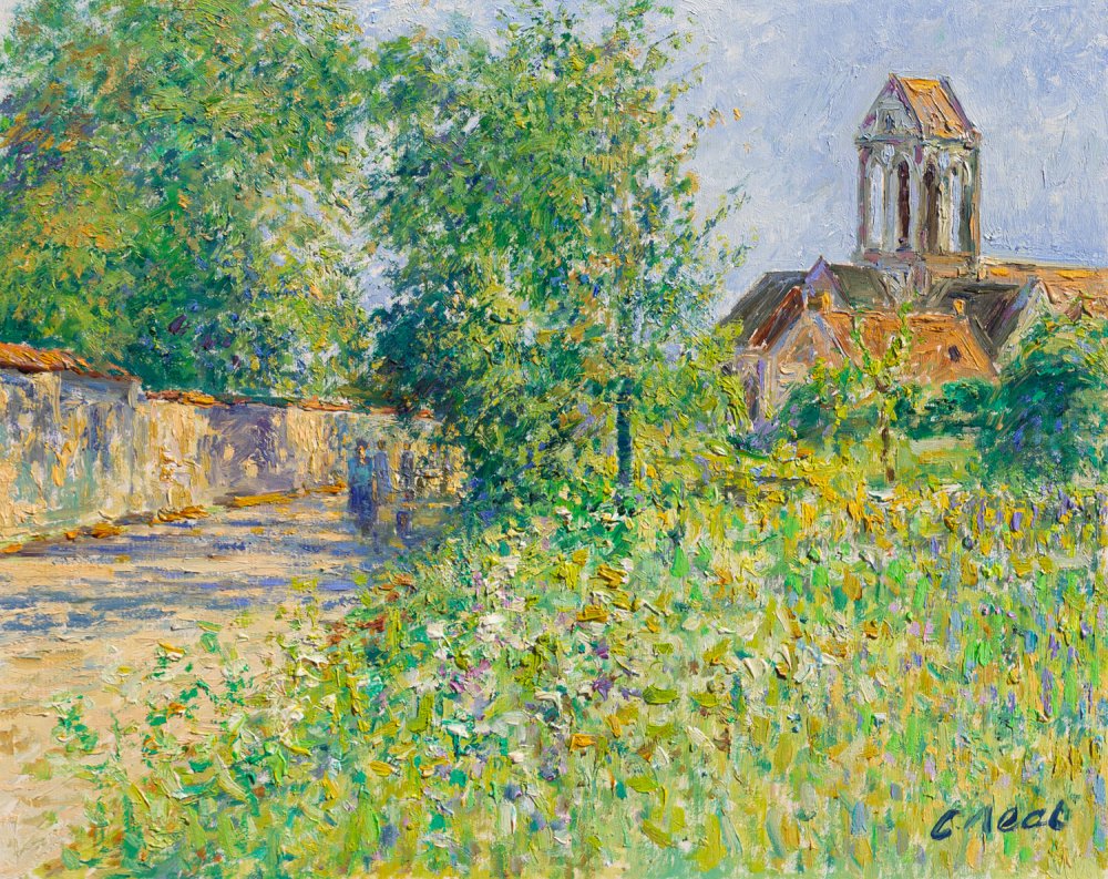 Charles Neal, View to the Church of Auvers, Auvers-sur-Oise, Val d'Oise, France, Afternoon, August