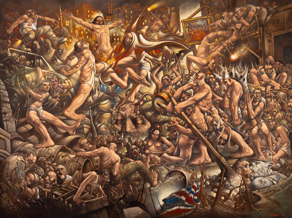 Peter Howson, Phlegethon (The Fiery Third River of Hell), 2021