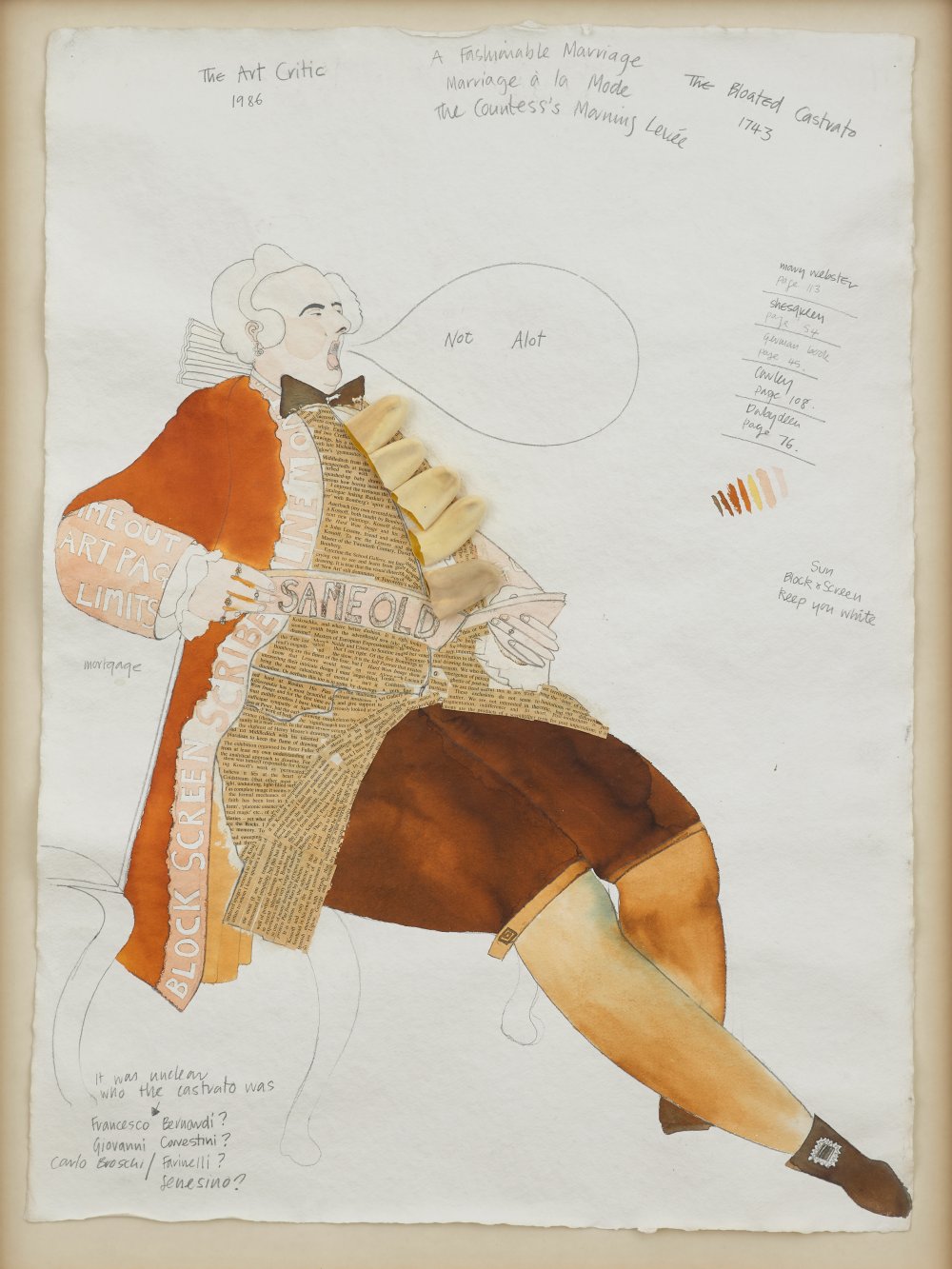 Kaye Donachie, Paul P., John Ahearn, Reverend Joyce McDonald, Gillian Wearing, Donald Urquhart & Lubaina Himid, A Fashionable Marriage: The Art Critic, 1986