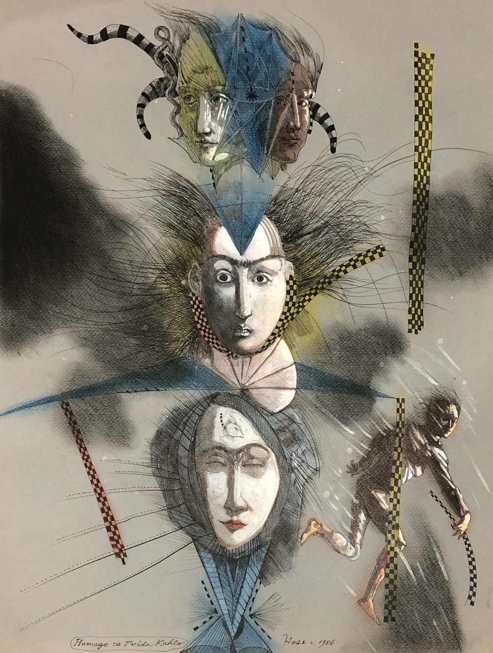 Marc Van Cauwenbergh, Burt Hasen, Ford Crull, Burt Hasen, Burt Hasen, Mark Gibian, Nassos Daphnis, Michiko Itatani & Burt Hasen, Homage to Frida Kahlo, 1986