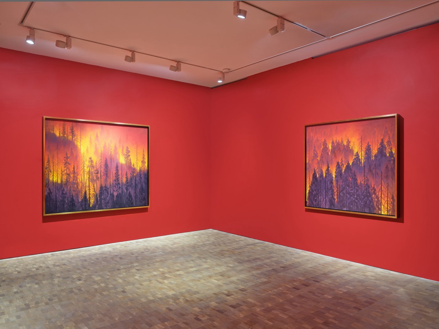 Installation image for Nicolas Party. Red Forest, at Hauser & Wirth