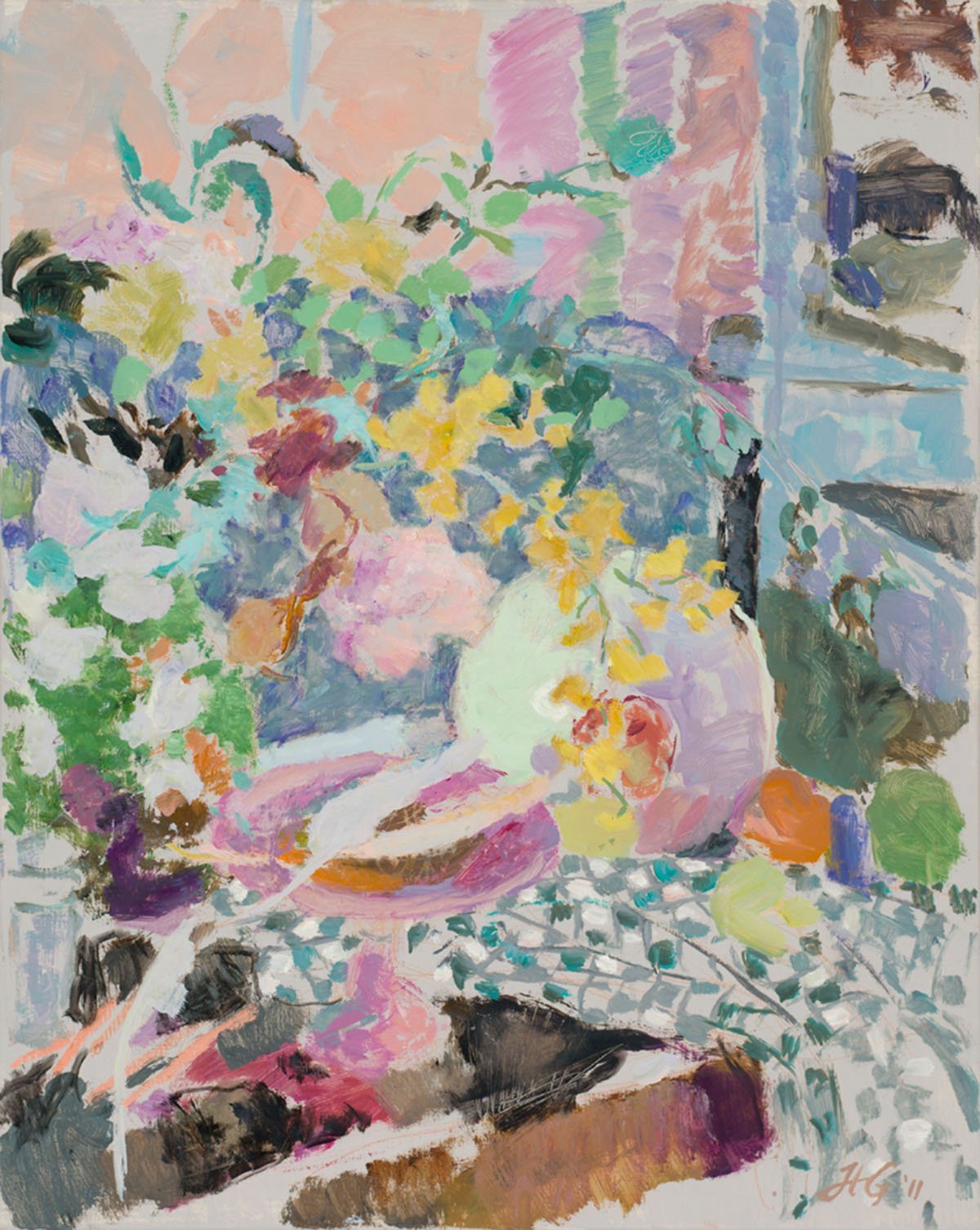 Hugo Grenville, Still Life in Pink, Green and Grey
