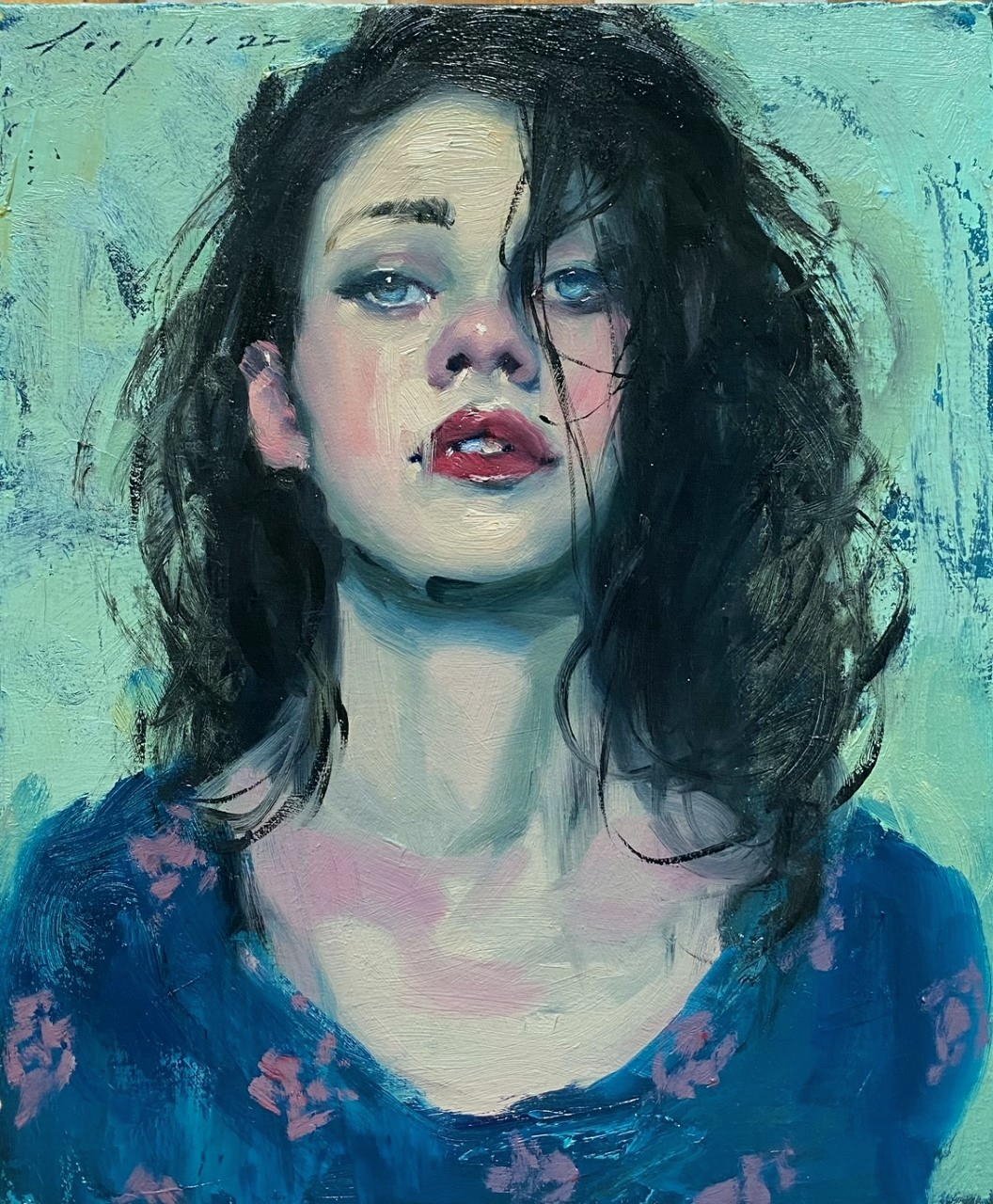 Malcolm Liepke, Portrait in Blues and Greens, 2022