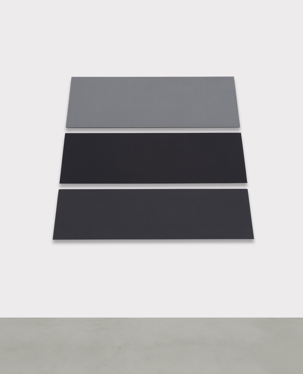 Alan Charlton, Trapezium in 3 Parts with 3 Greys, 2021