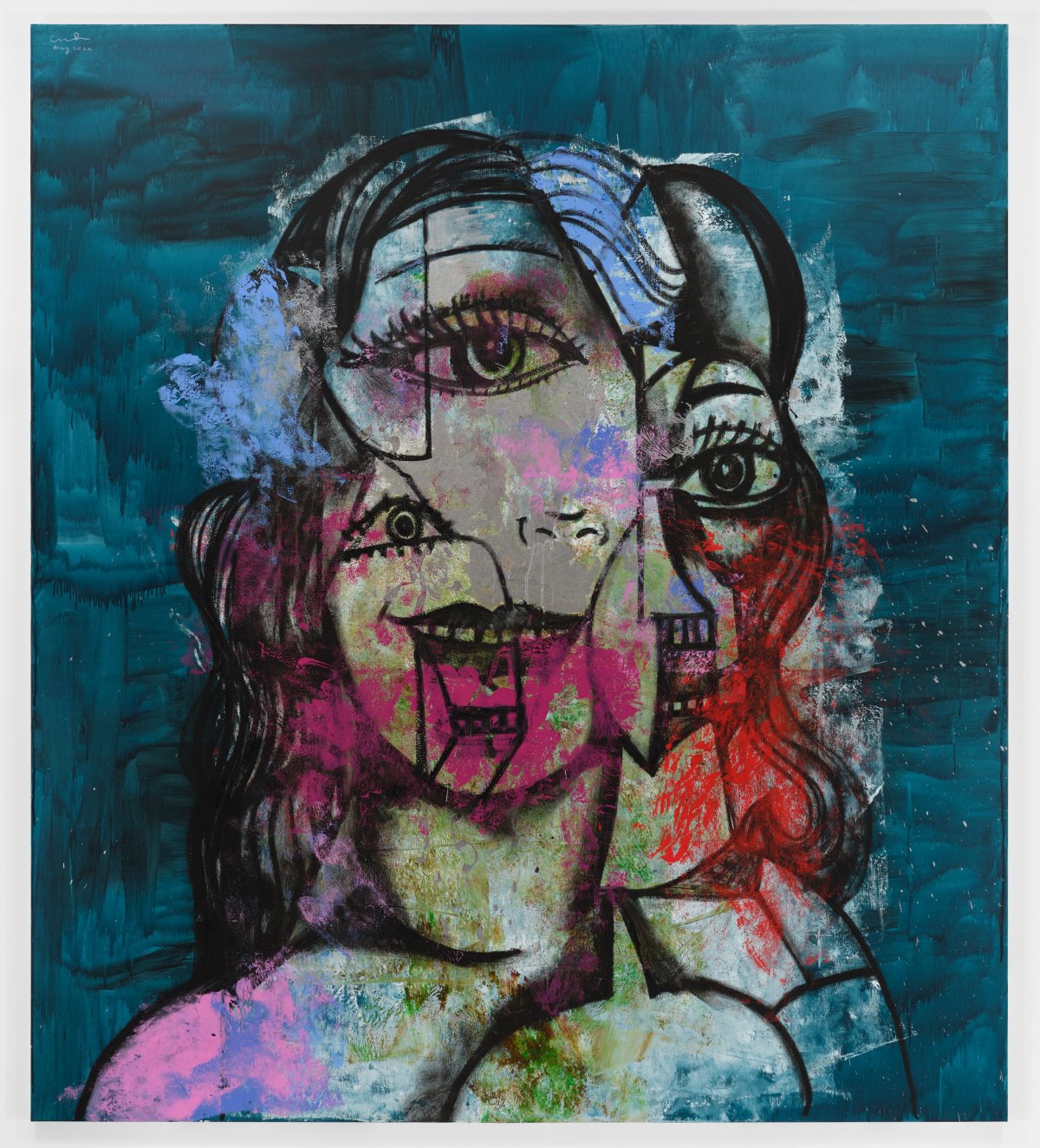George Condo, Transitional Portrait in Pink and Green, 2022