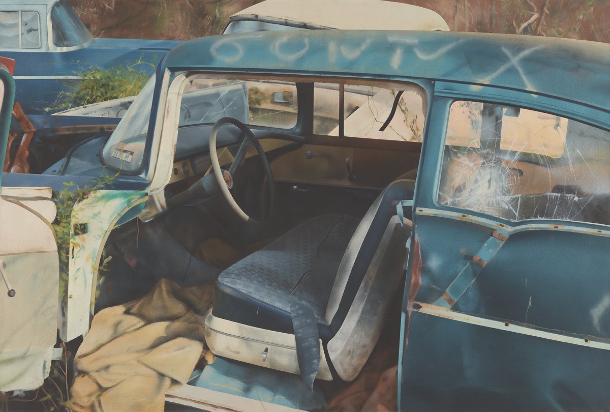 John Salt, Arrested Vehicle (Writing on Roof), 1970