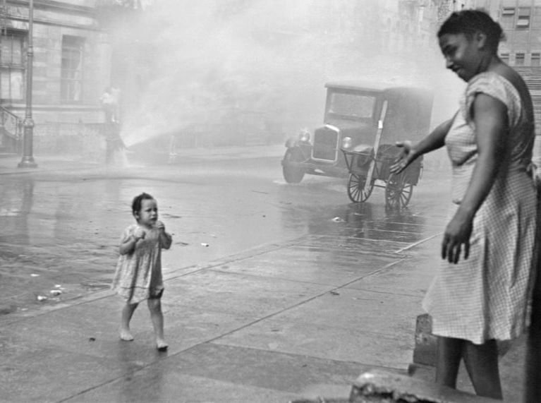 Helen Levitt, New York [child fleeing fire hydrant spray], 1939, ca. 1980s