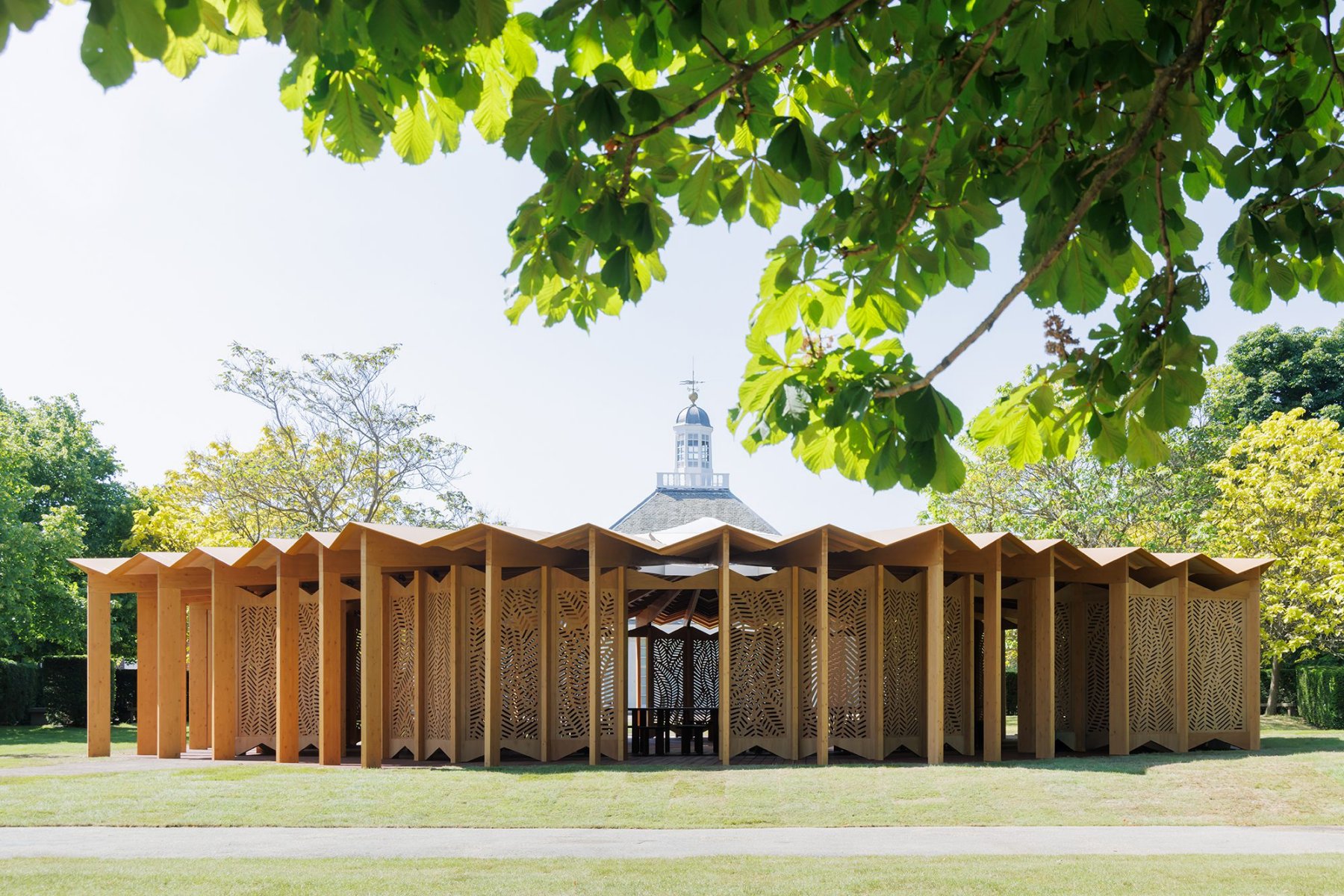 Installation image for Serpentine Pavilion 2023 by Lina Ghotmeh, at Serpentine Galleries