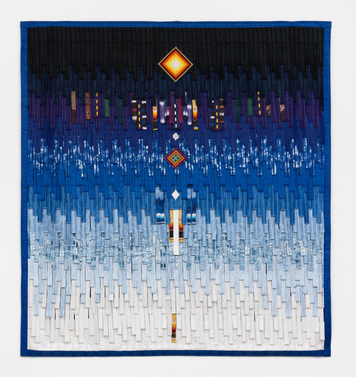 Abdoulaye Konaté, Composition bleue avec losanges - motif Tibet, 2023