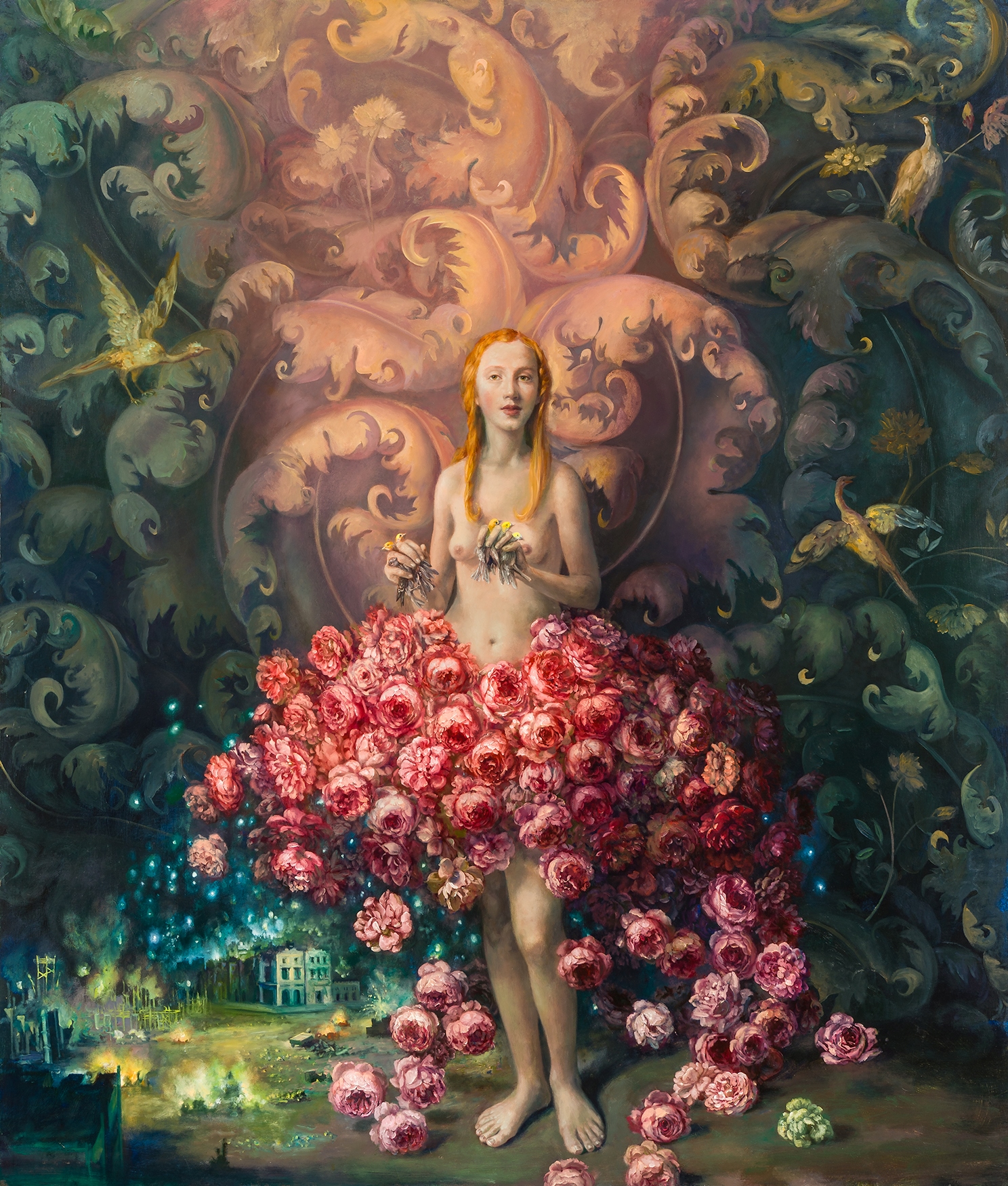 Julie Heffernan, Self Portrait with Birds in My Fingers, 2005
