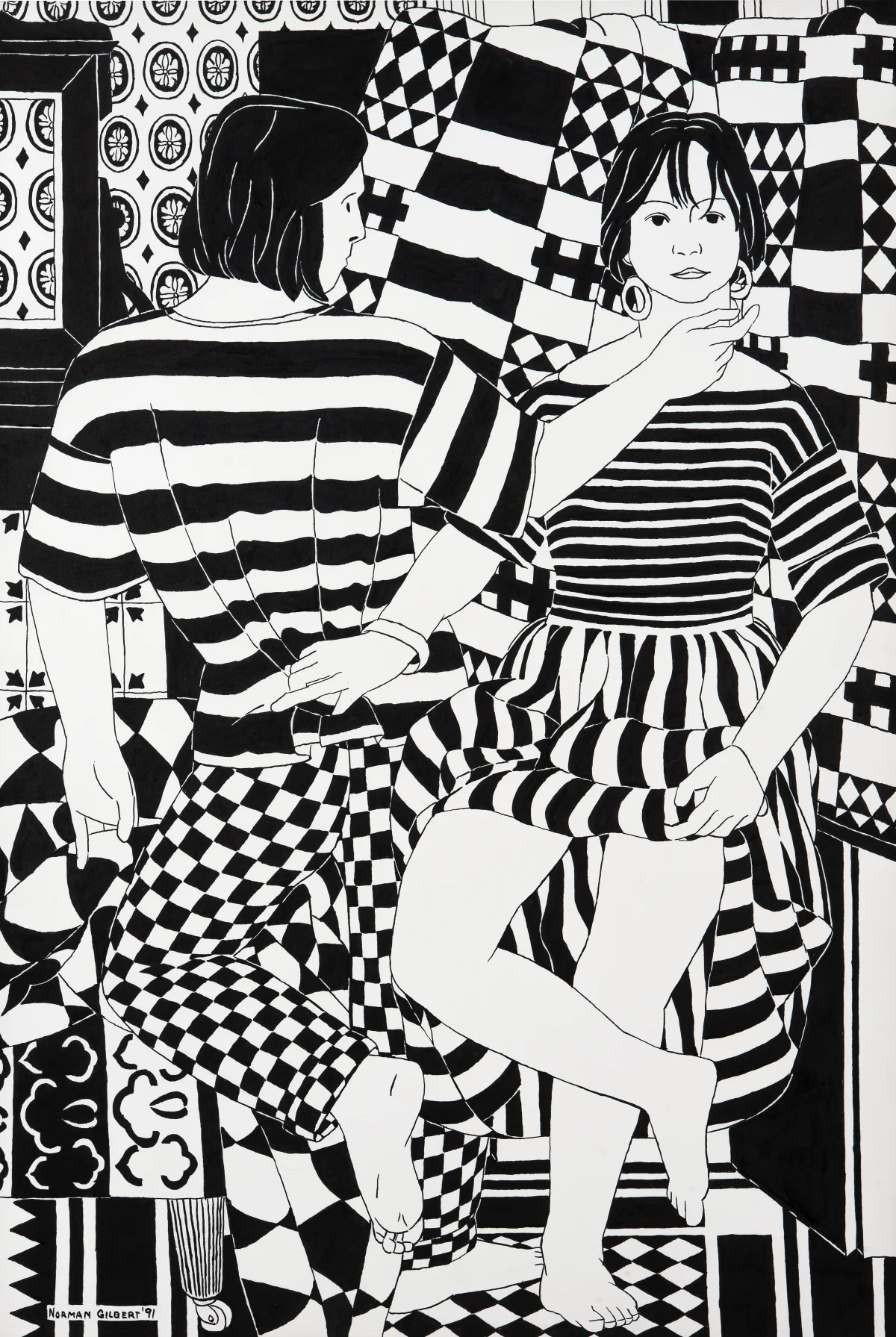 Norman Gilbert, Blue Checks and Pink Stripes B&W, 1991