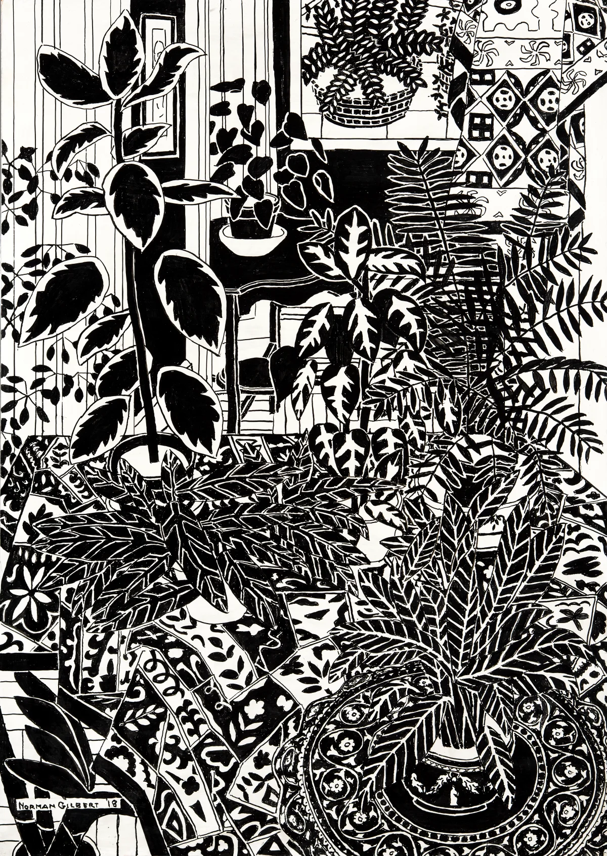 Norman Gilbert, Plants and Patchwork B&W, 2018