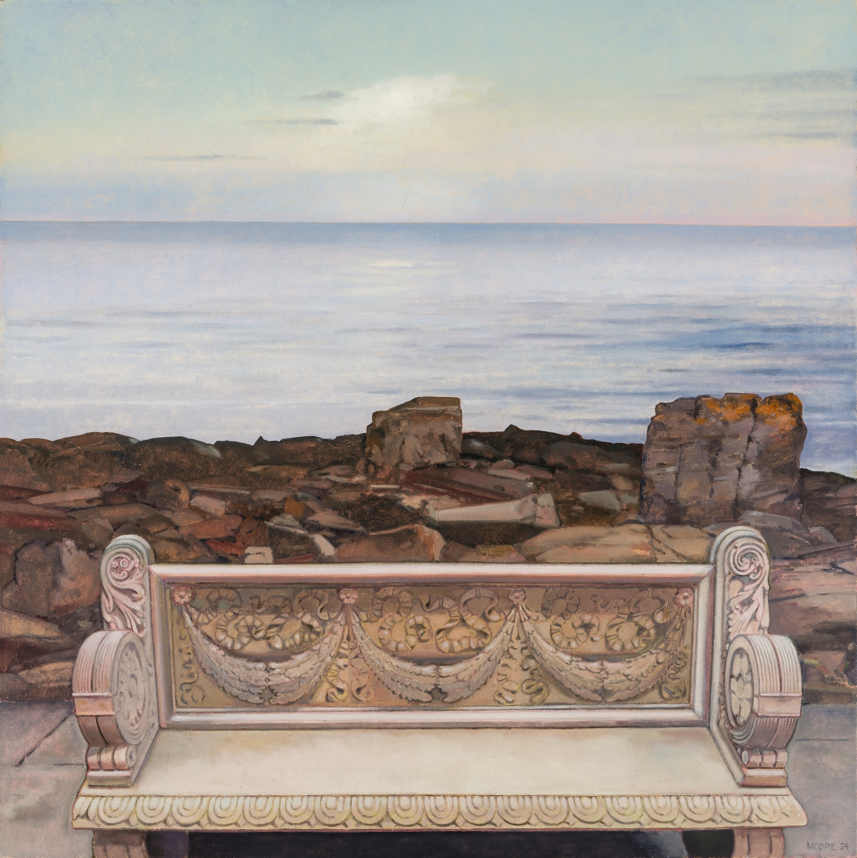 John Moore, Bench by the Sea, 2024