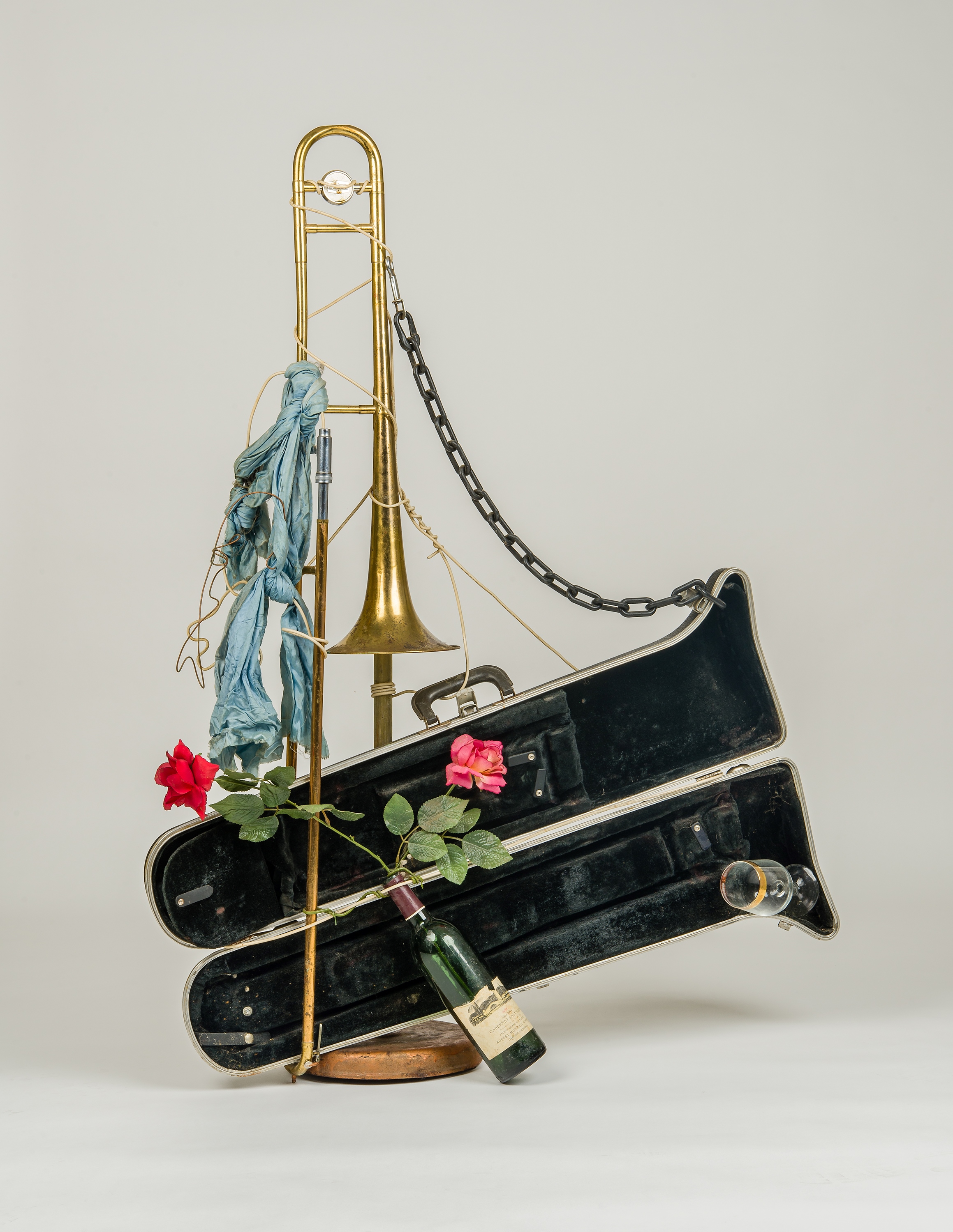 Lonnie Holley, Untitled (Horn & Wine Bottle), Floor Piece, about 2002-03