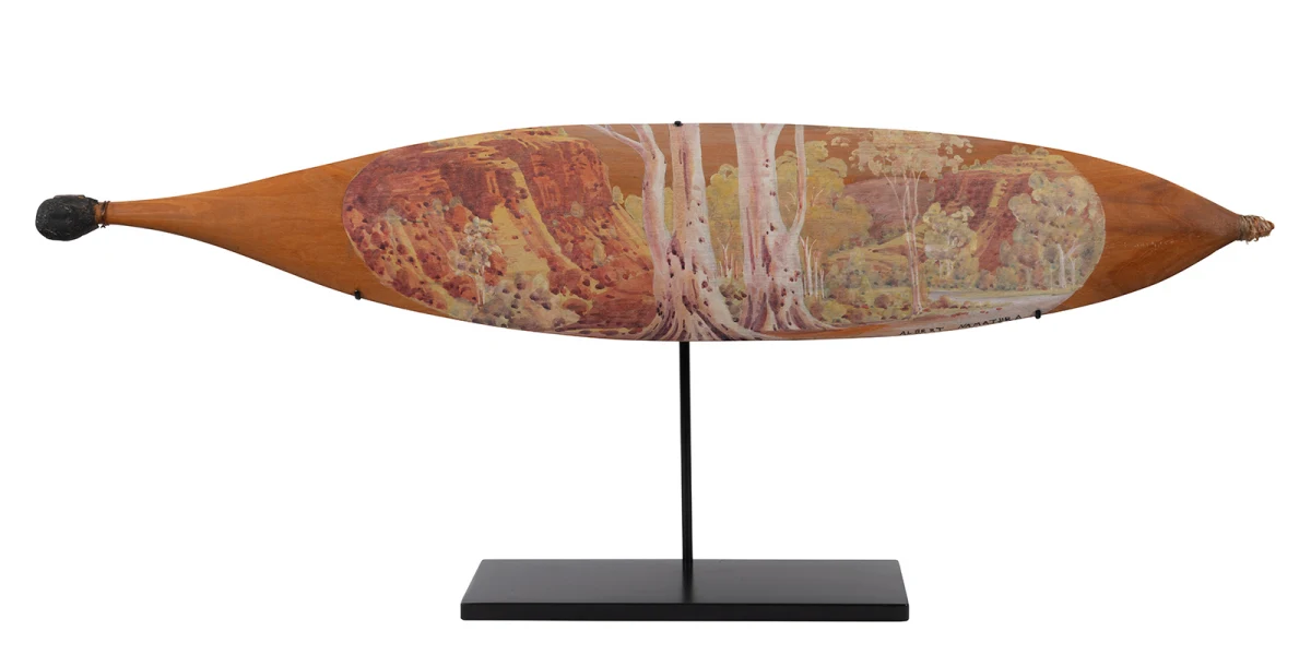 Albert Namatjira, Central Australian Landscape – View of the Finke River near Ntaria, circa 1947