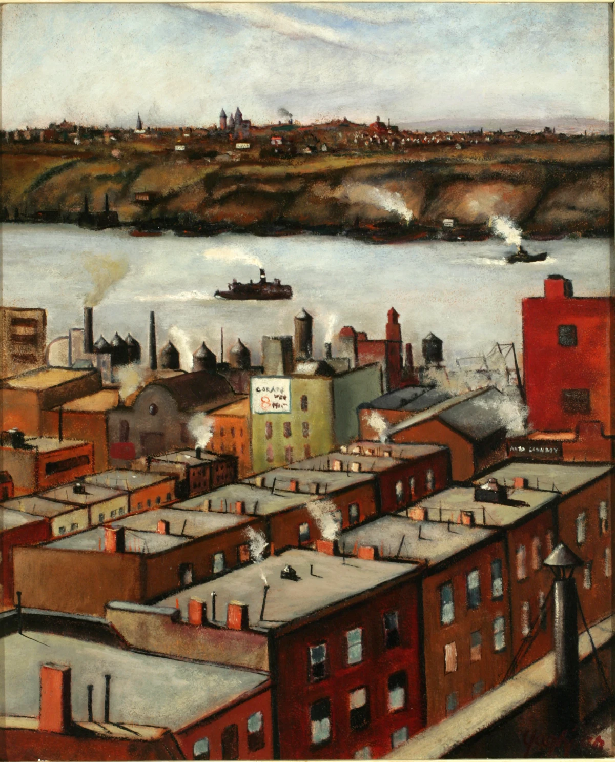 Saul Chase, John Baeder, Richard Haas, David DeSimone, Richard Haas, Steven Katz, Saul Chase, Joseph Peller & Edmund Yaghjian, Jersey Across Rooftops, 1933