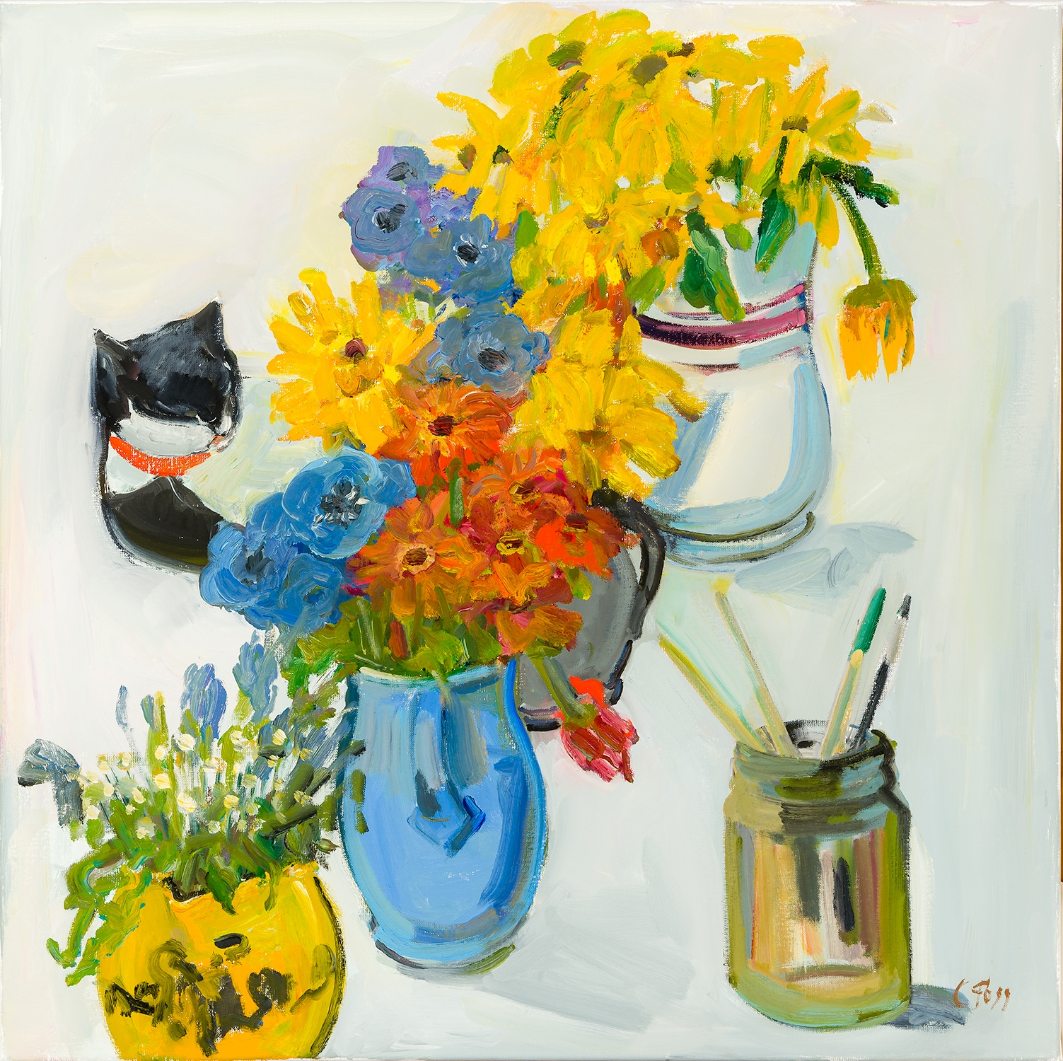 Cornelia Foss, Brushes, Flowers, and Max, 2019
