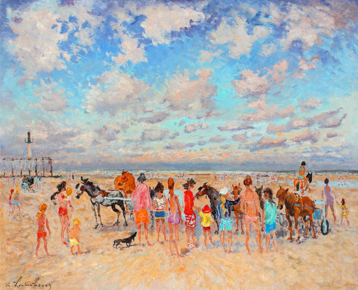 André Hambourg, Beau temps sur la plage, a maree basse, Trouville, 1970