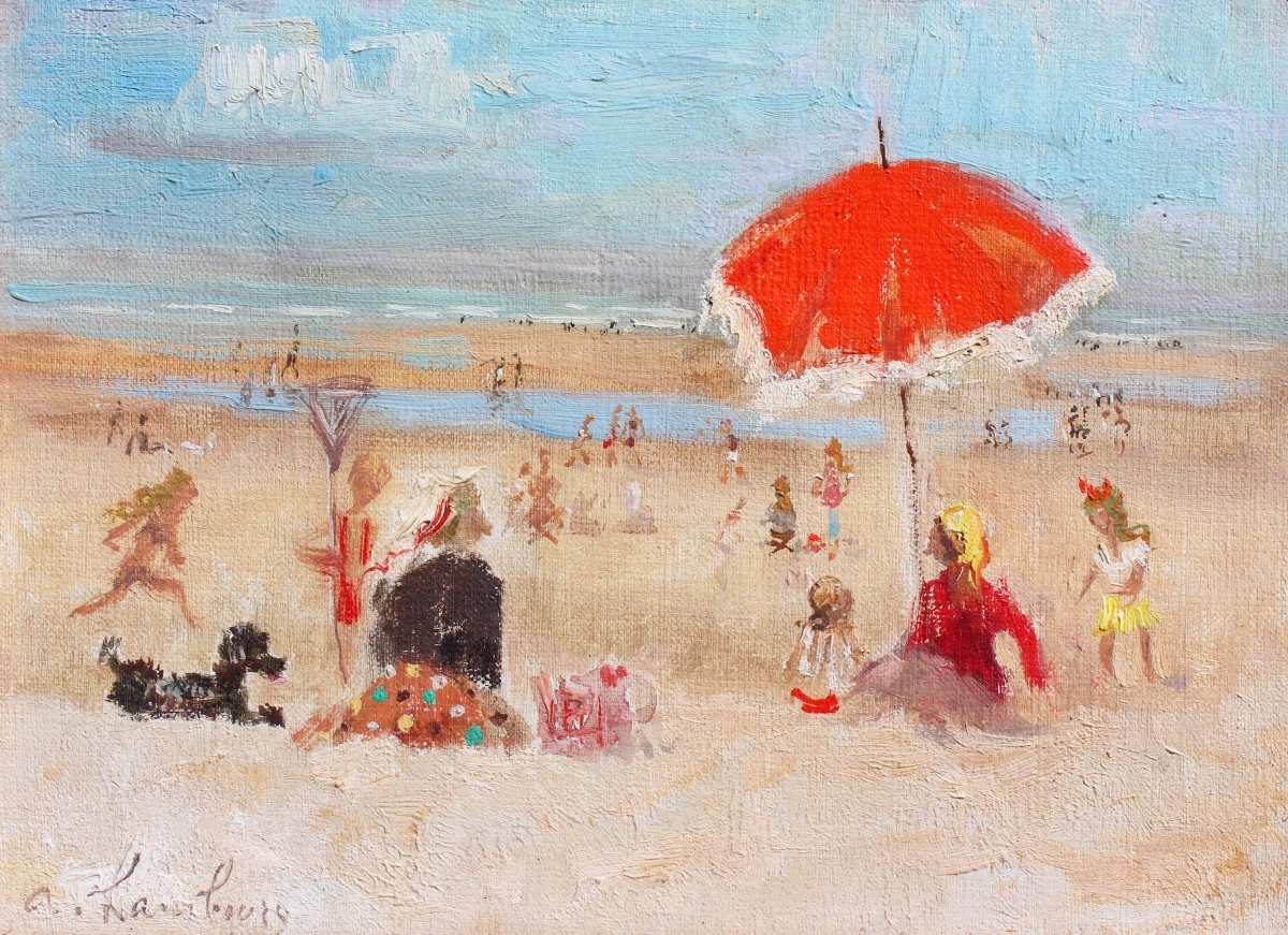 André Hambourg, Le parasol rouge, Trouville, 1952