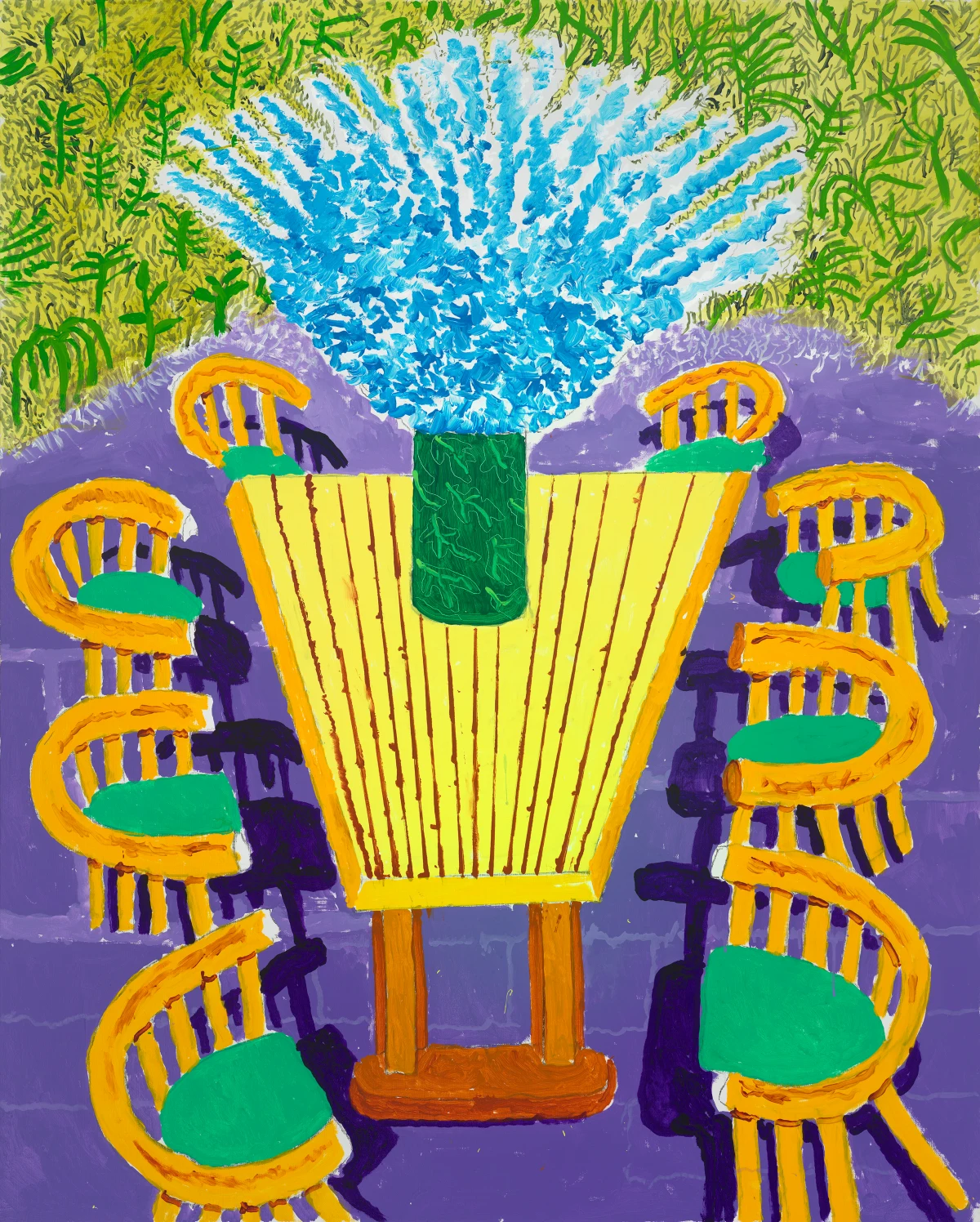 David Hockney, Delphiniums on My Garden Table, 13 July 2025, 2025