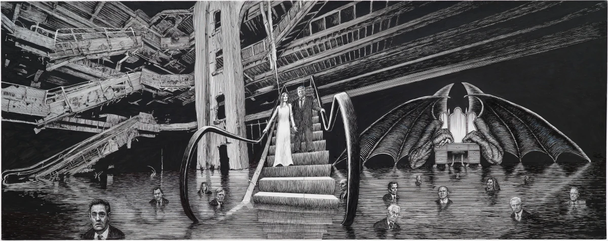 Jim Shaw, Study for Donald and Melania Trump descending into the Ninth Circle of Hell, 2020
