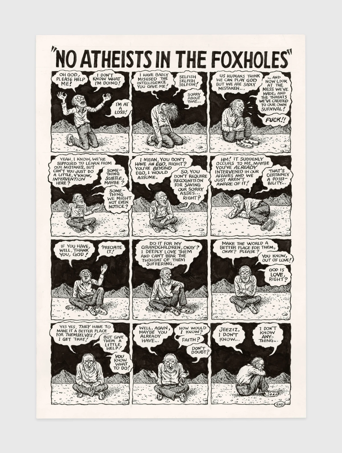 R. Crumb, No Atheists in the Foxholes, 2025