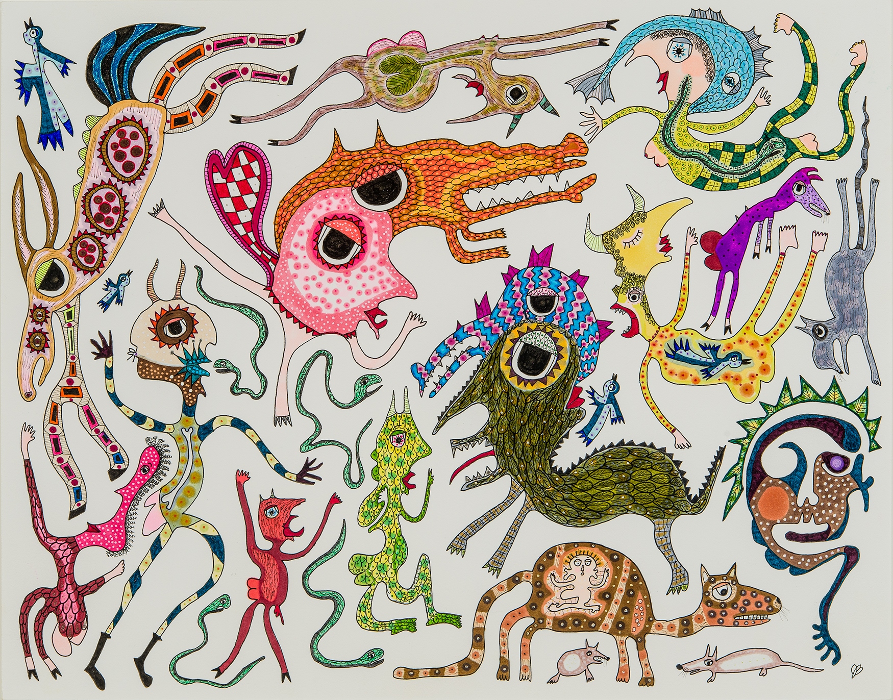 Jeanne Brousseau, Untitled [Pink face and other horned beasts], 2023