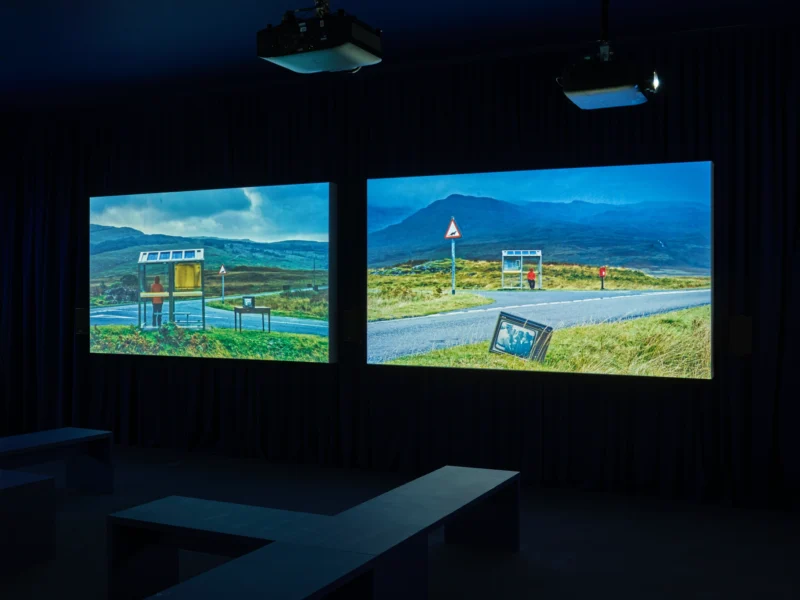 Installation shot from John Akomfrah: Listening All Night To The Rain, @ Lisson Gallery