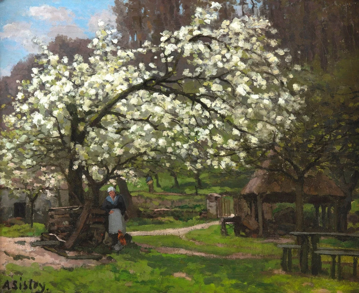 Alfred Sisley, Printemps, Paysanne Sous les Arbres en Fleurs, circa 1865-1868