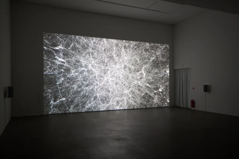 Installation shot from Ryoji Ikeda: data-verse, @ BERG Contemporary