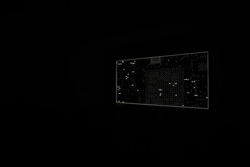 Installation shot from Ryoji Ikeda: data-verse, @ BERG Contemporary