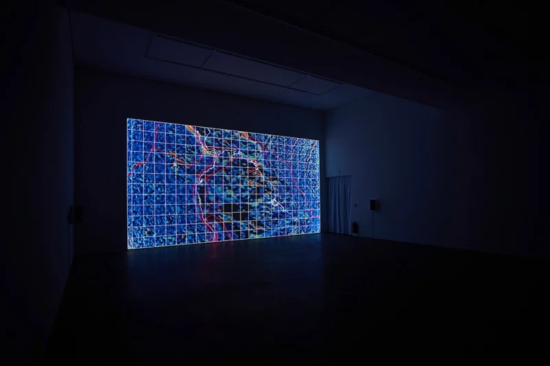 Installation shot from Ryoji Ikeda: data-verse, @ BERG Contemporary