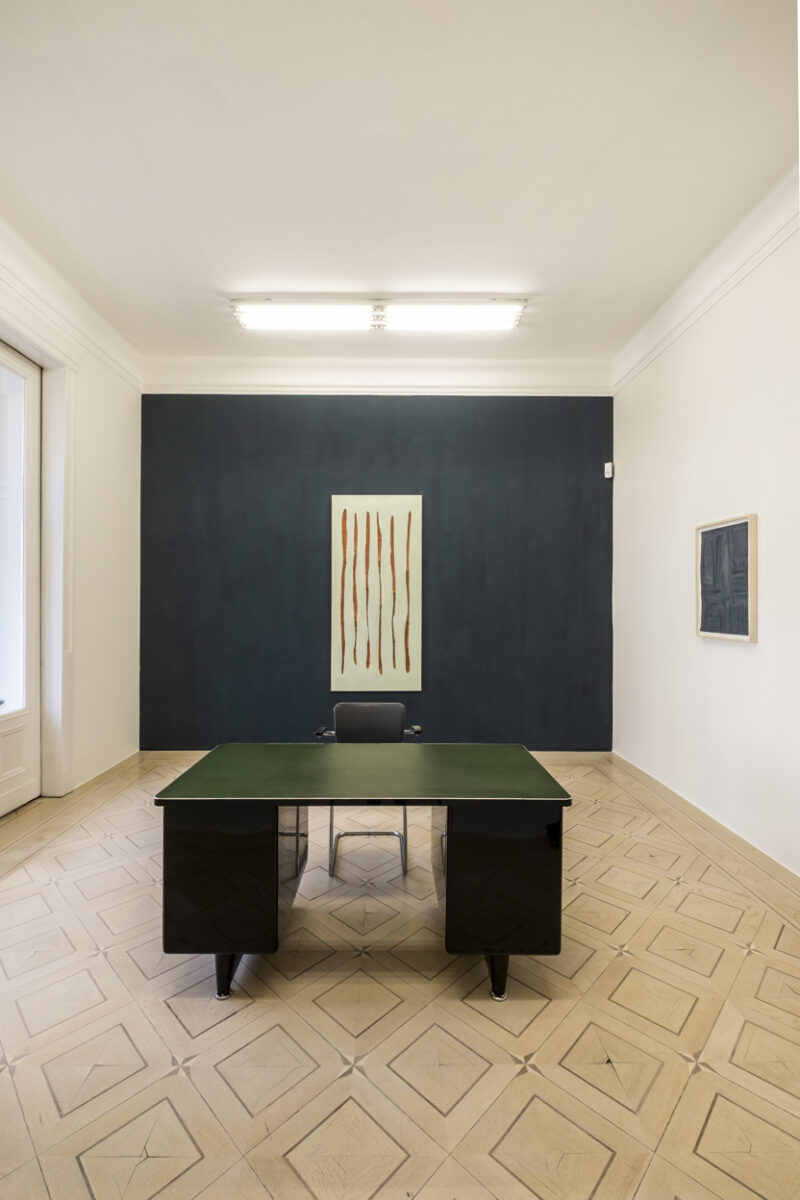 Installation shot from Günther Förg: Canvases · Bronzes · Copper · Drawings · Lead works, @ Galerie Vera Munro