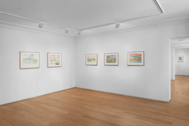 Installation shot from Etel Adnan: Au coeur du silence, @ Galerie Lelong
