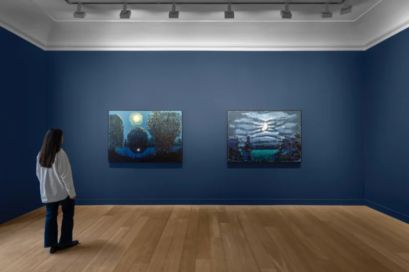 Installation shot from David Hockney: The Moon Room, @ Galerie Lelong