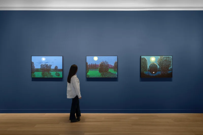 Installation shot from David Hockney: The Moon Room, @ Galerie Lelong