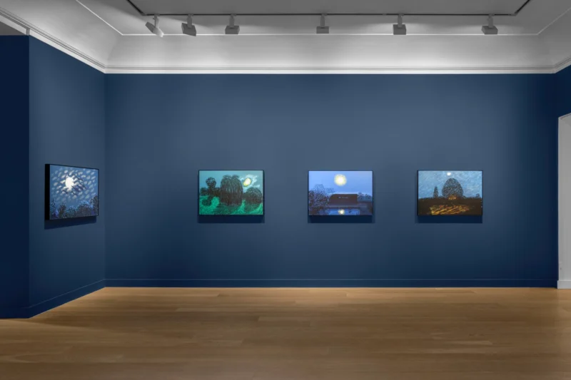 Installation shot from David Hockney: The Moon Room, @ Galerie Lelong