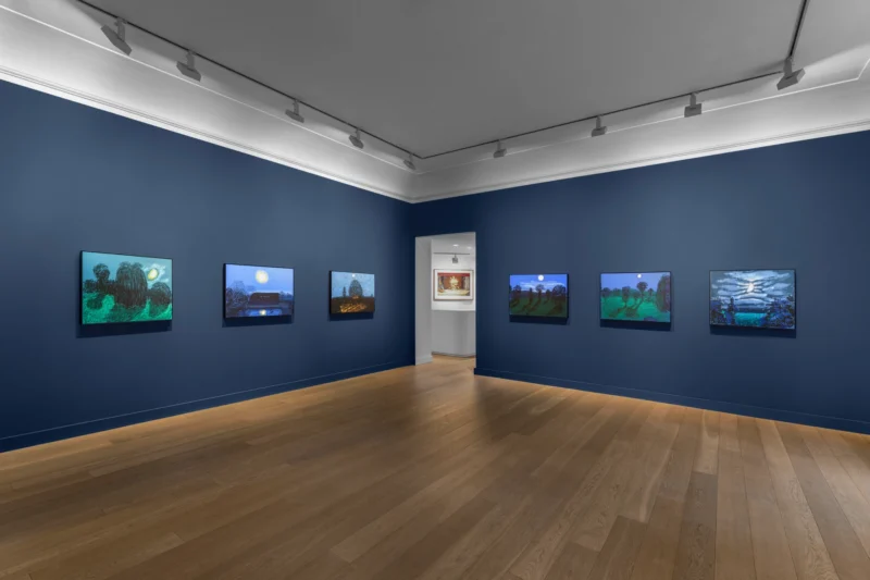 Installation shot from David Hockney: The Moon Room, @ Galerie Lelong
