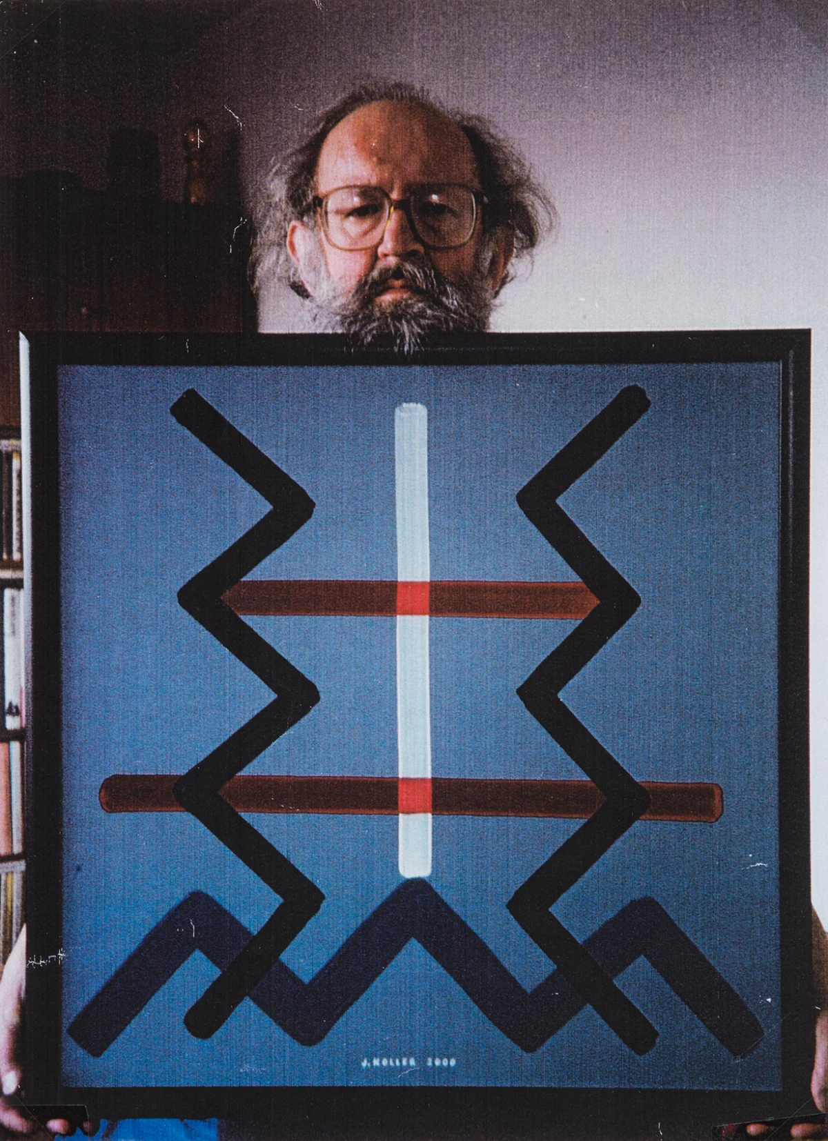György Jovánovics, Untitled (Artist holding artwork), 2000