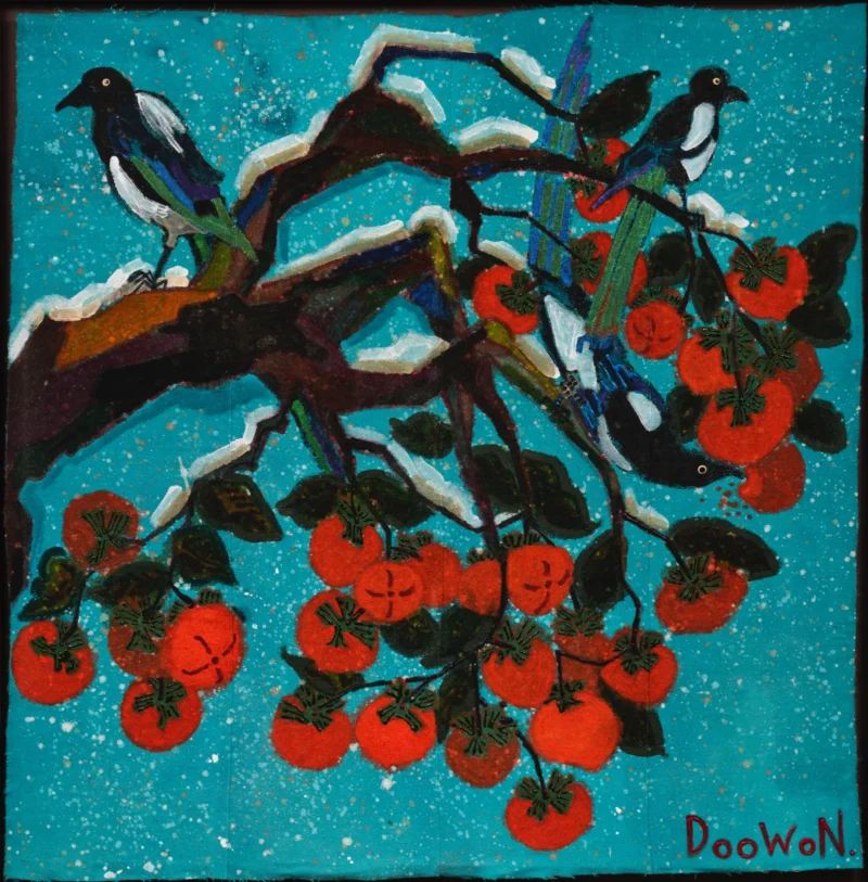 Doowon Lee, Upside-Down Magpies on the Snowy Persimmon Tree, 2026